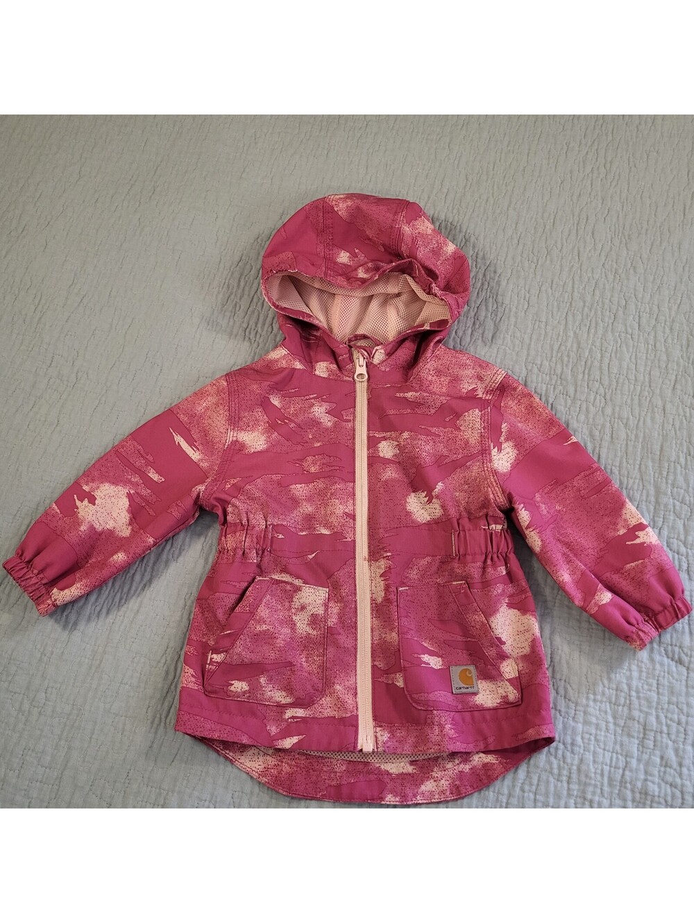 Carhartt Girls Pink Camo Hooded Jacket lightweight 12M full front zipper